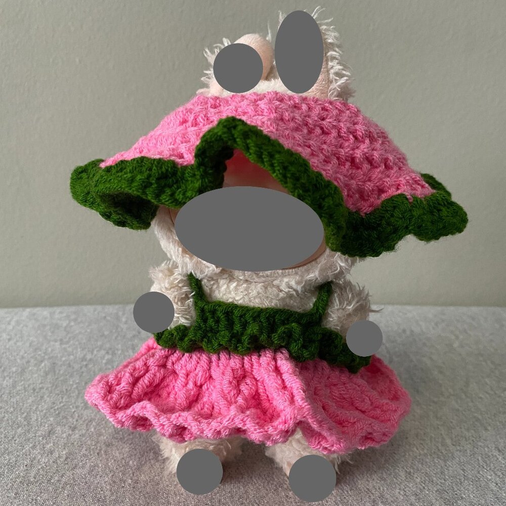 Handmade Crochet Spring Summer Pink Green Outfit for 17cm Plush Doll 2-Piece Set